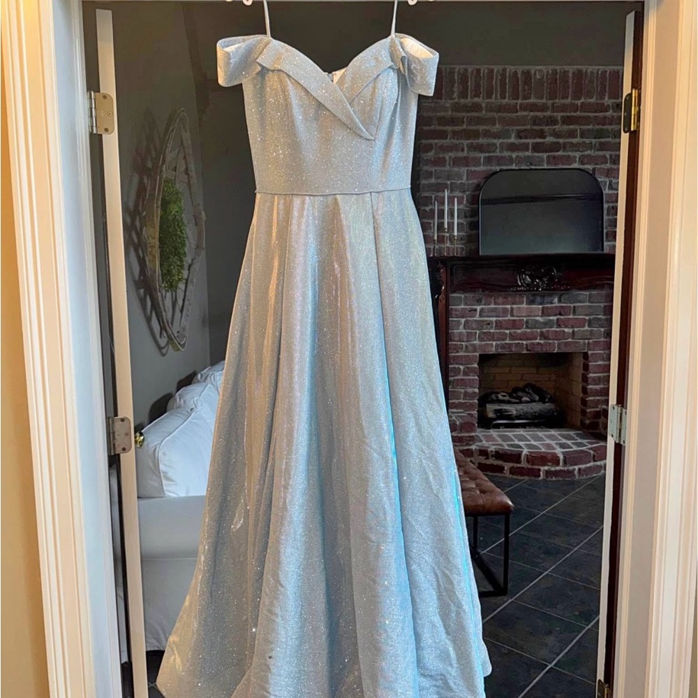 GLO Jeans Blue Pleated Gown with Flutter Sleeves - Picture 2 of 10